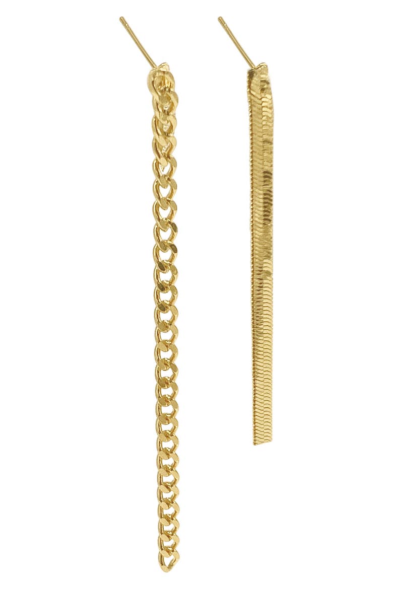 Herringbone & Curb Chain Mismatched Drop Earrings, Main, color, YELLOW