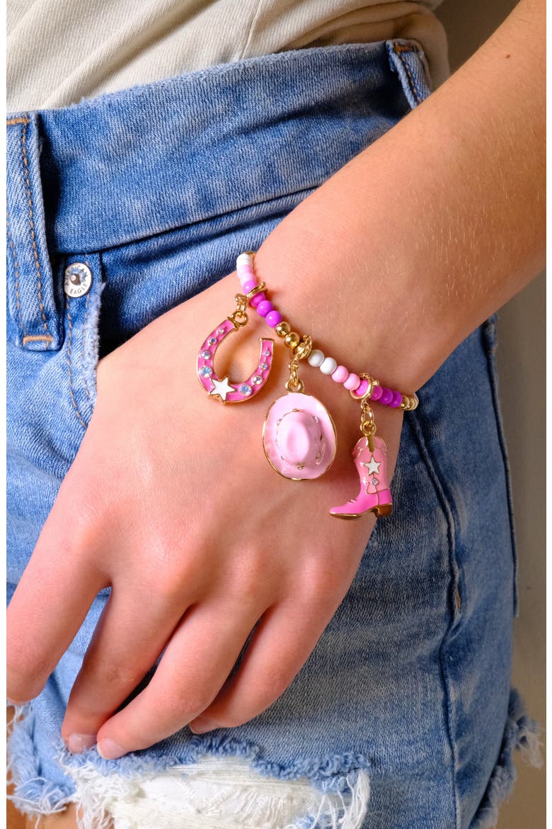Kids' Goldtone Cowboy Boot Charm, Alternate, color, PINK MULTI