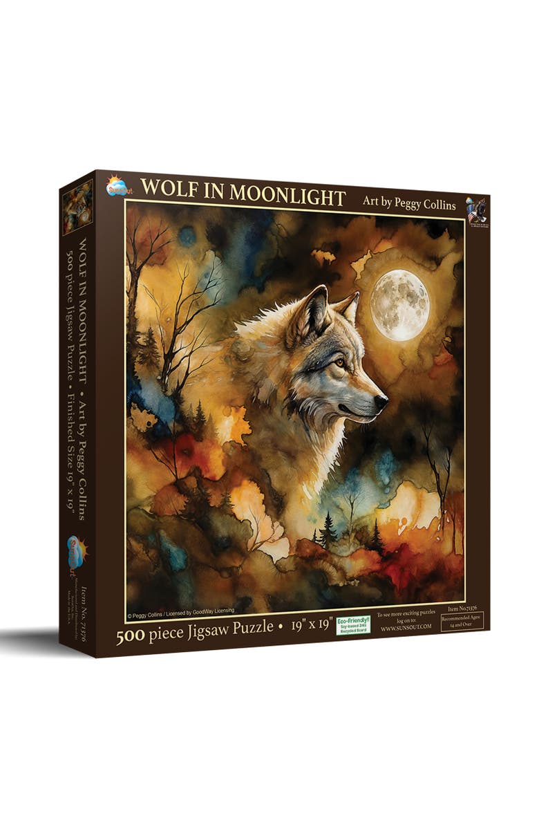 Sunsout Wolf in Moonlight 500 piece Jigsaw Puzzle for Adults, Main, color, Multicolor