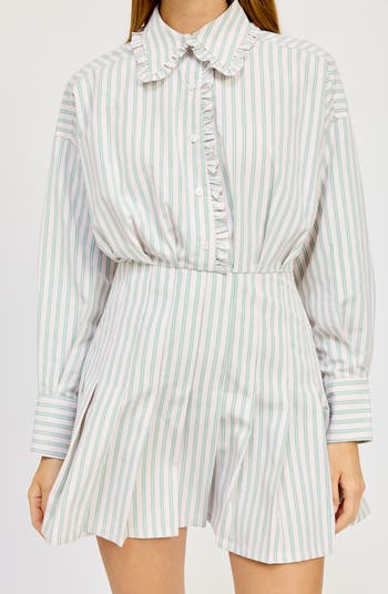 Haisley Stripe Long Sleeve Cotton Blend Mini Shirtdress