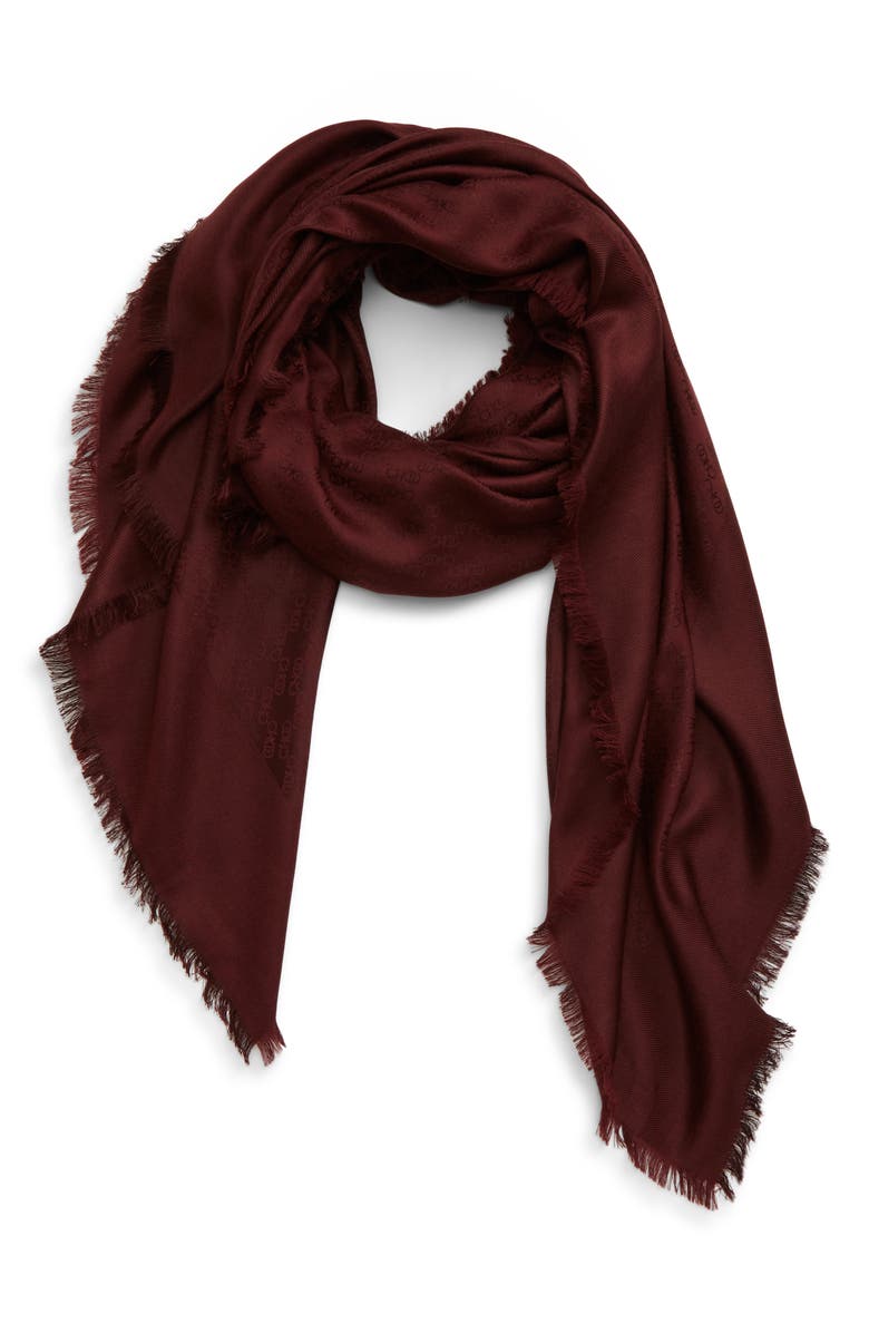 Jimmy Choo Choo Chain Jacquard Logo Silk & Wool Shawl, Alternate, color,