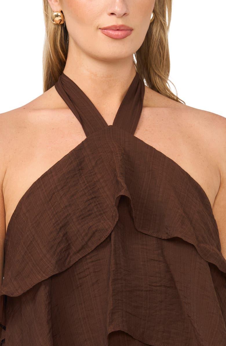 Vince Camuto Tiered Halter Midi Dress, Alternate, color, Mocha