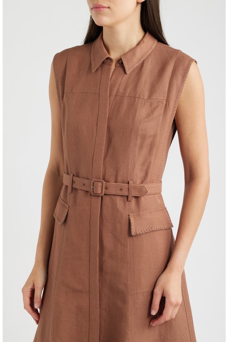 Tomi Linen Blend Maxi Shirtdress, Alternate, color, CACAO