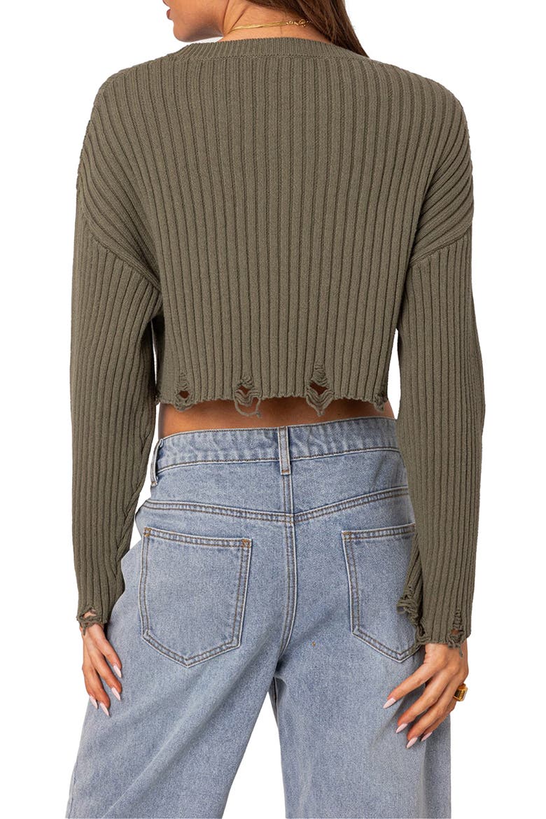 Oversize Distressed Rib Crop Sweater, Alternate, color, OLIVE
