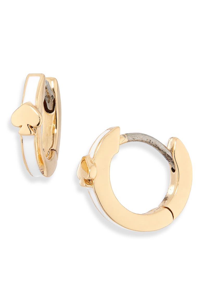everyday spade slim huggie hoop earrings, Main, color, WHITE.