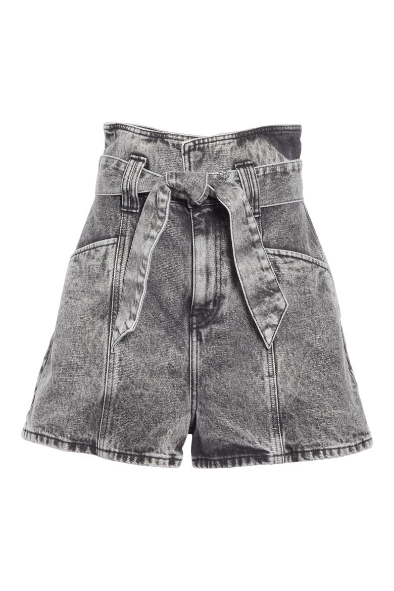 Voukko Tie Waist Denim Shorts, Alternate, color, SNOW BLACK