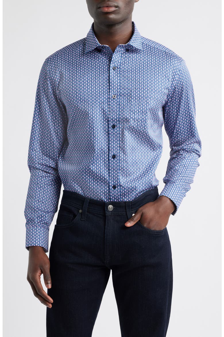 Martini Print Cotton Button-Up Shirt, Main, color, PINK/NAVY