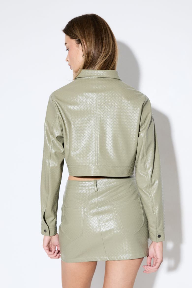 Woven Detail Faux Leather Jacket, Alternate, color, Olive