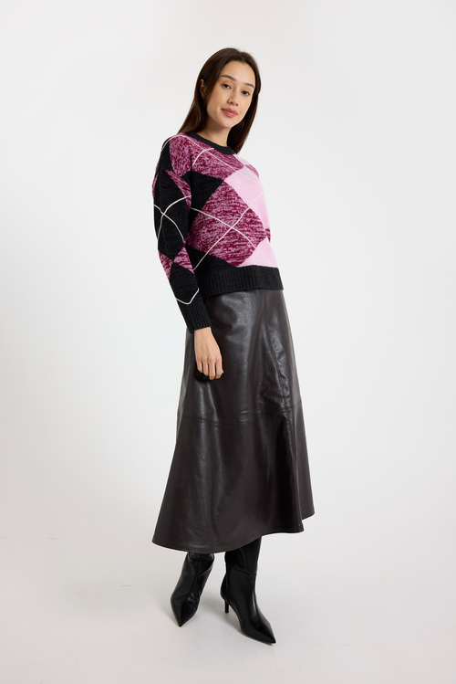 Brodie Pure Cashmere Argyle Crew Neck 100% Cashmere Sweater In Purple