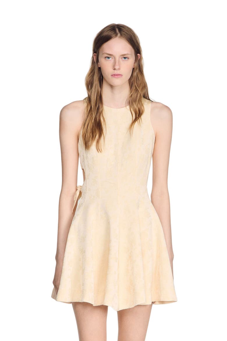 Short floral jacquard dress, Alternate, color, Vanilla