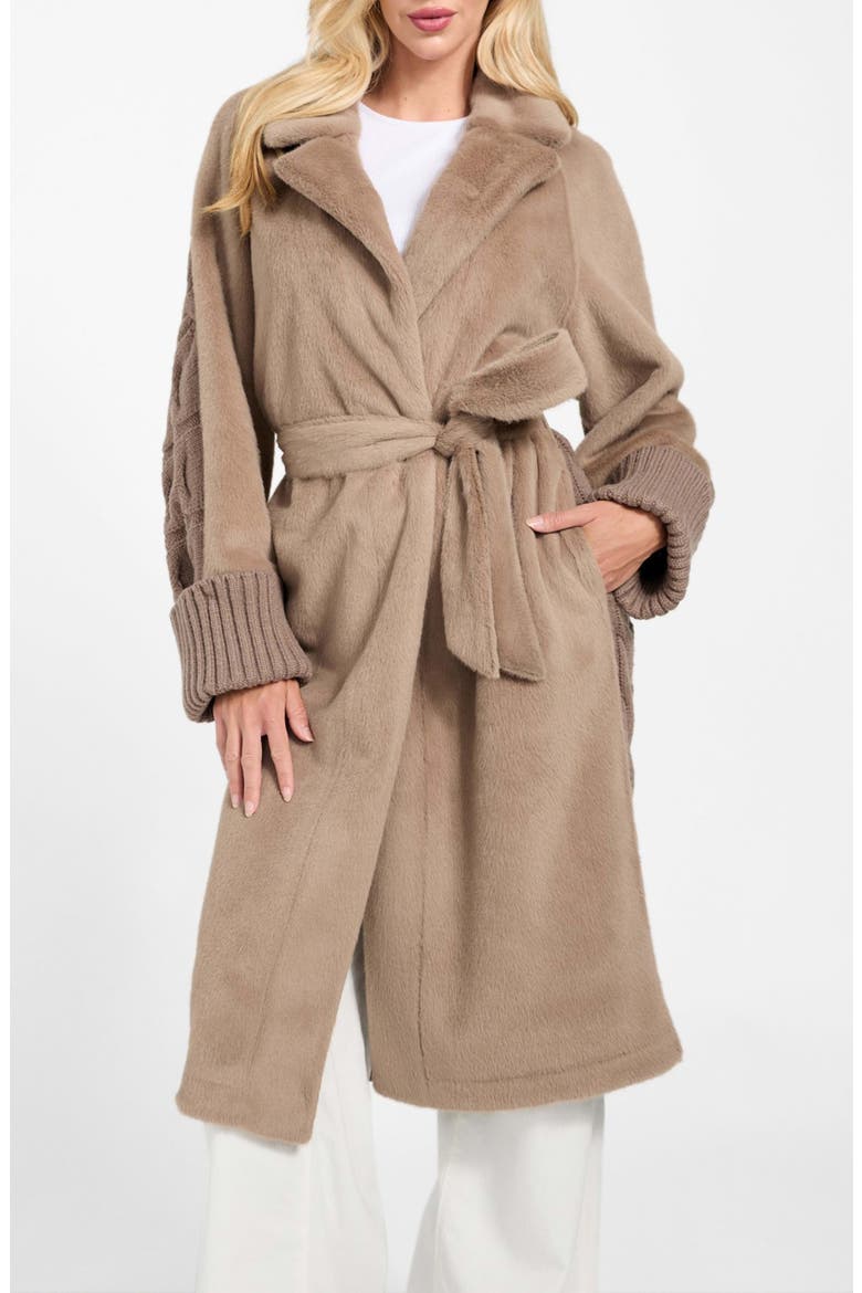 Lucrezia Faux Fur & Cable Knit Coat, Main, color, RUST