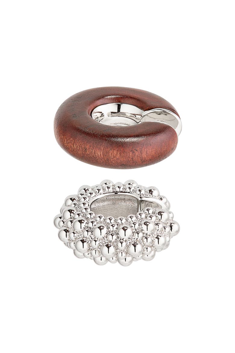 Set of 2 Mismatched Ear Cuffs, Alternate, color, WOOD / SILVER