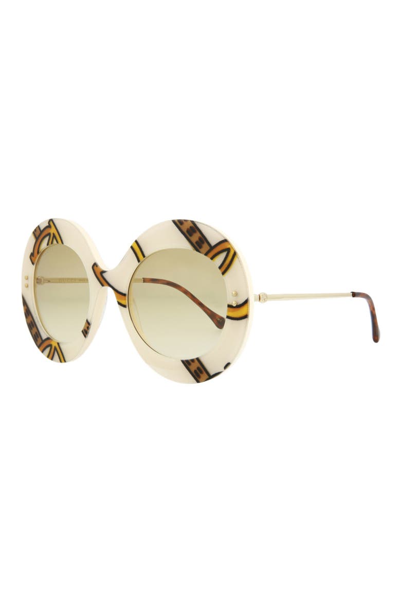 GG0894S 61mm Round Sunglasses, Alternate, color, IVORY GOLD BROWN