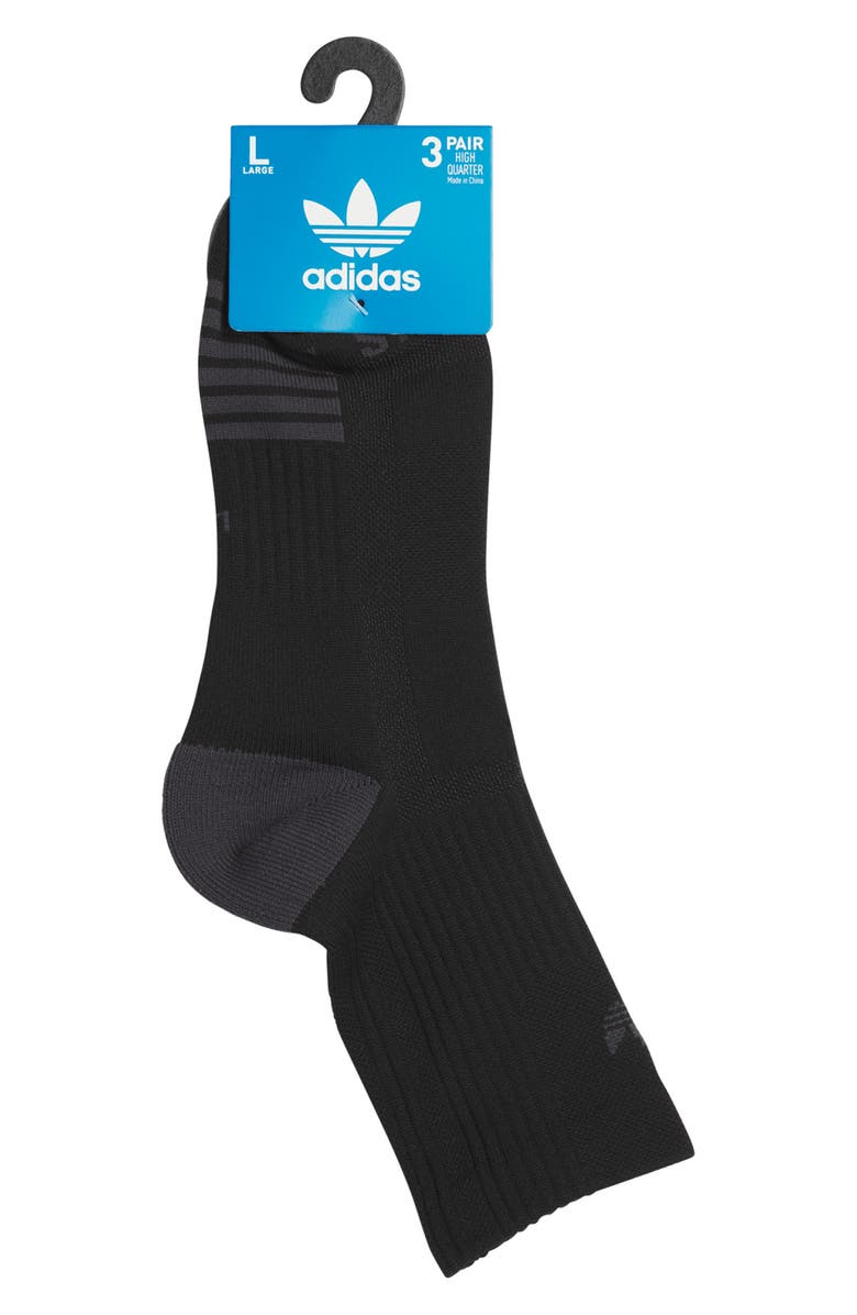 adidas Tech Originals 3-Pack Quarter Socks, Alternate, color, Black/ Grey Three/ White