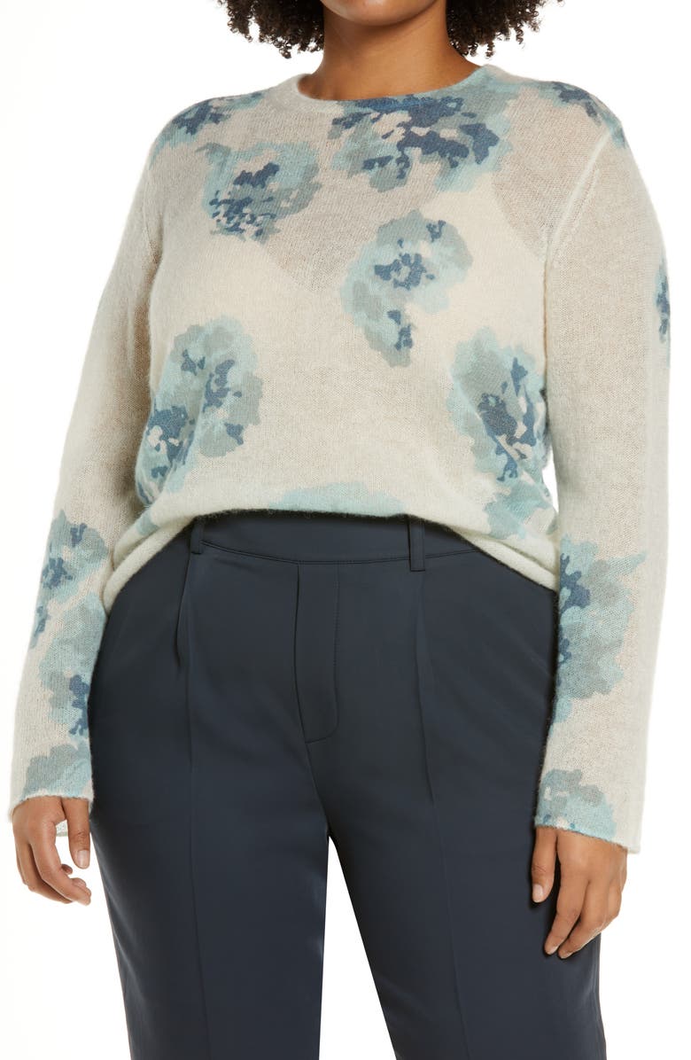 Vince Dahlia Print Alpaca & Mohair Blend Crewneck Sweater, Main, color, 