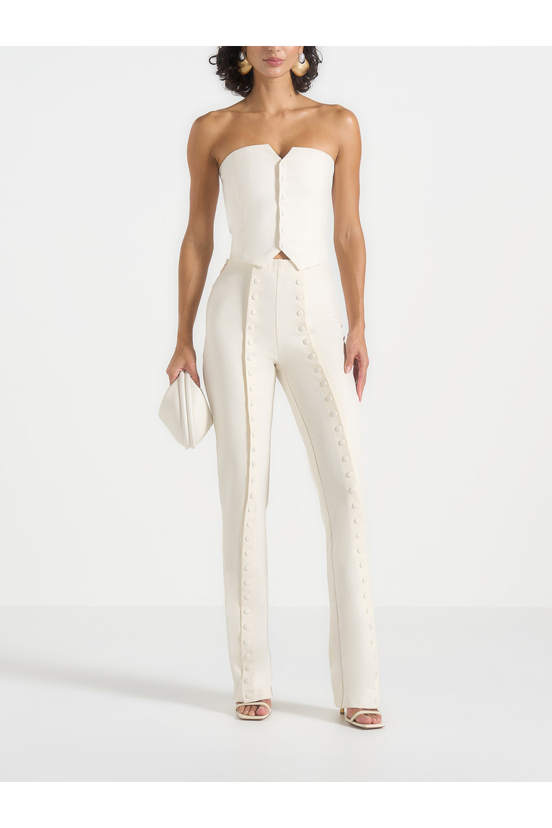 Therese Tailored Button Detail Trousers, Alternate, color, Off White