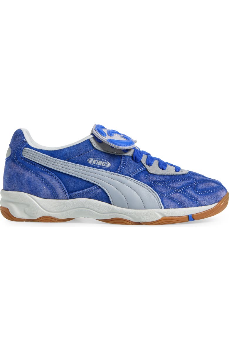 PUMA x Kidsuper Studios King Indoor Soccer Cleat, Alternate, color, Blue Crystal-Gray Fog