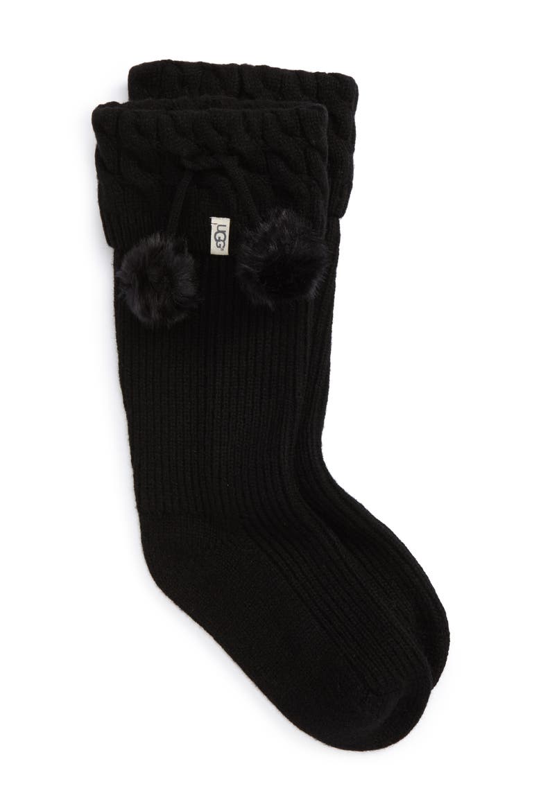 UGG UGGpure™ Pompom Tall Rain Boot Sock, Main, color, BLACK WOOL