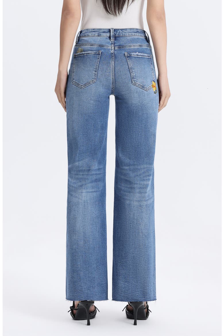 Embroidered Raw Hem Mid Rise Wide Leg Jeans, Alternate, color, MEDIUM BLUE