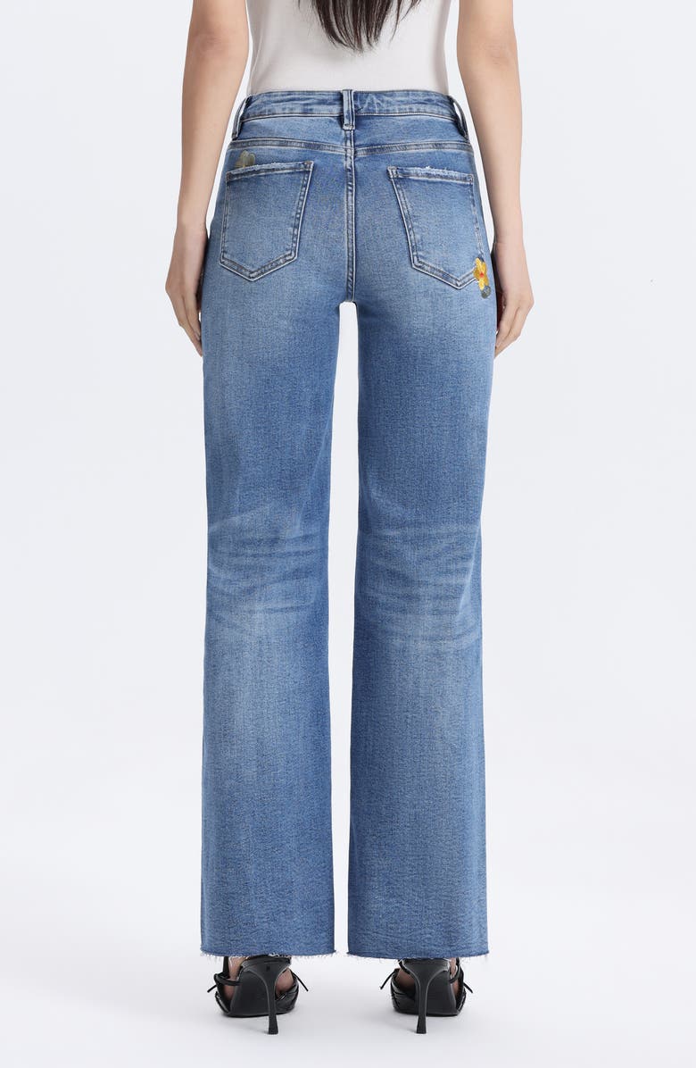 Bayeas Embroidered Raw Hem Mid Rise Wide Leg Jeans, Alternate, color,