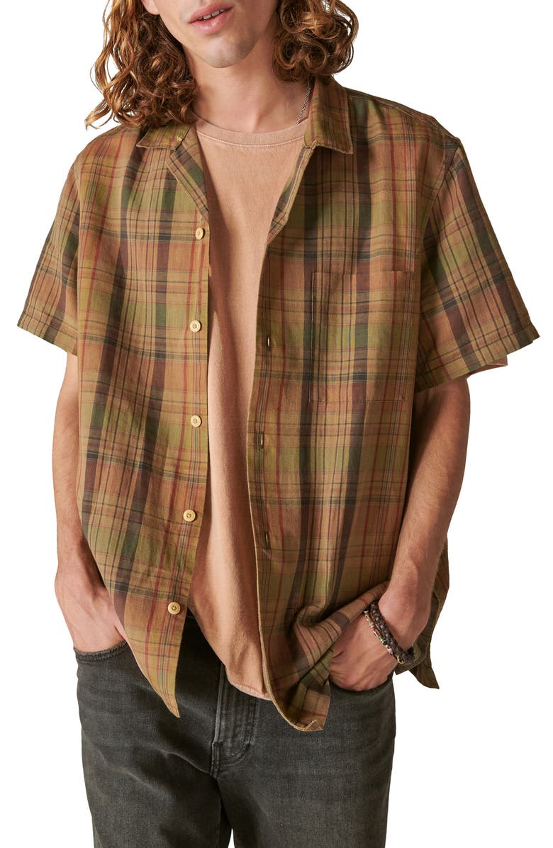 Lucky Brand Plaid Linen & Cotton Camp Shirt, Main, color, 