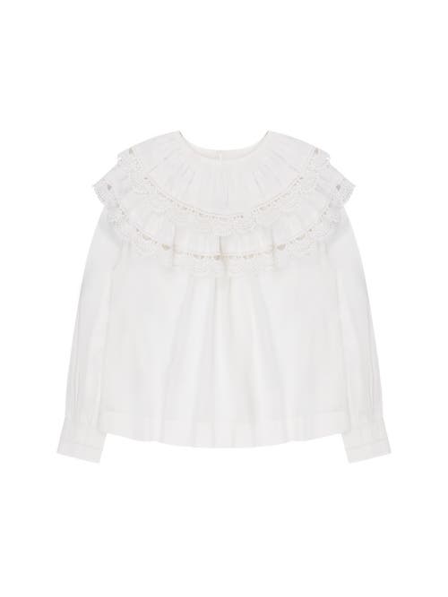 Ro&zo Crochet Double Frill Blouse In White