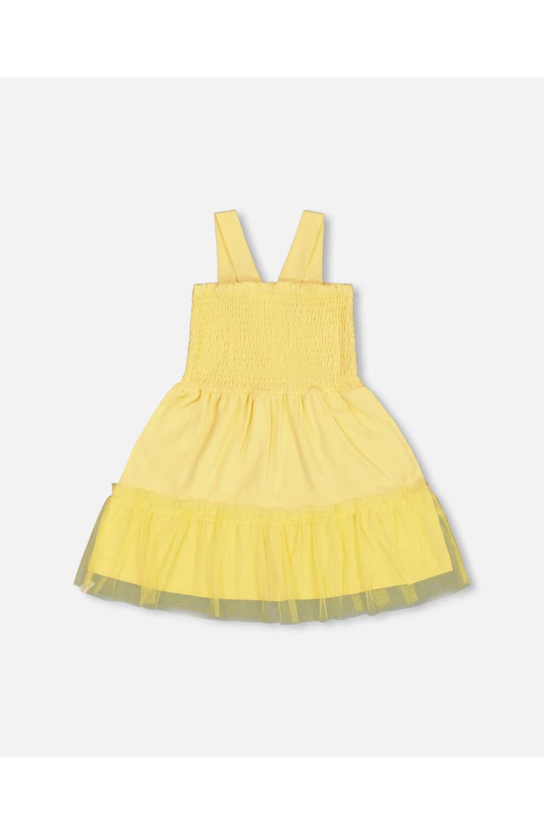 Deux par Deux Girl's Smocked Organic Cotton Dress With Mesh Frill Yellow, Alternate, color, 