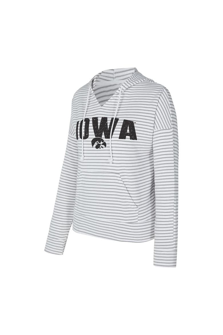 Men's Concepts Sport  White/Gray Iowa Hawkeyes French Terry Striped V-Neck Pullover Hoodie, Alternate, color, White