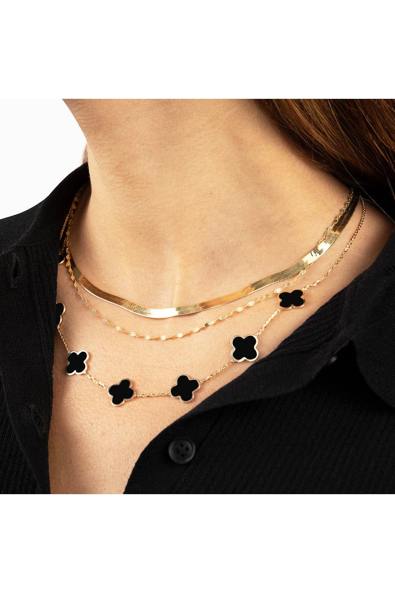Large Onyx Clover Necklace, Alternate, color, Onyx/ Yellow GOld