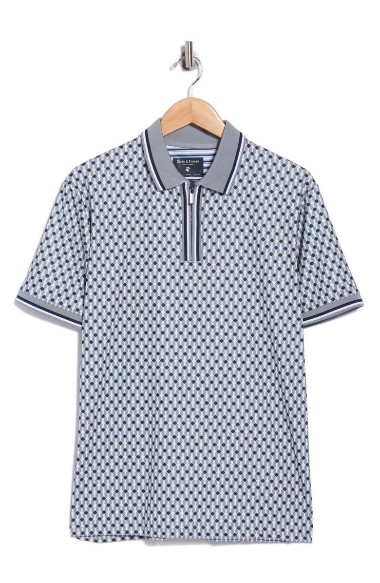 DENIM AND FLOWER Geometric Quarter Zip Performance Polo, Alternate, color, White