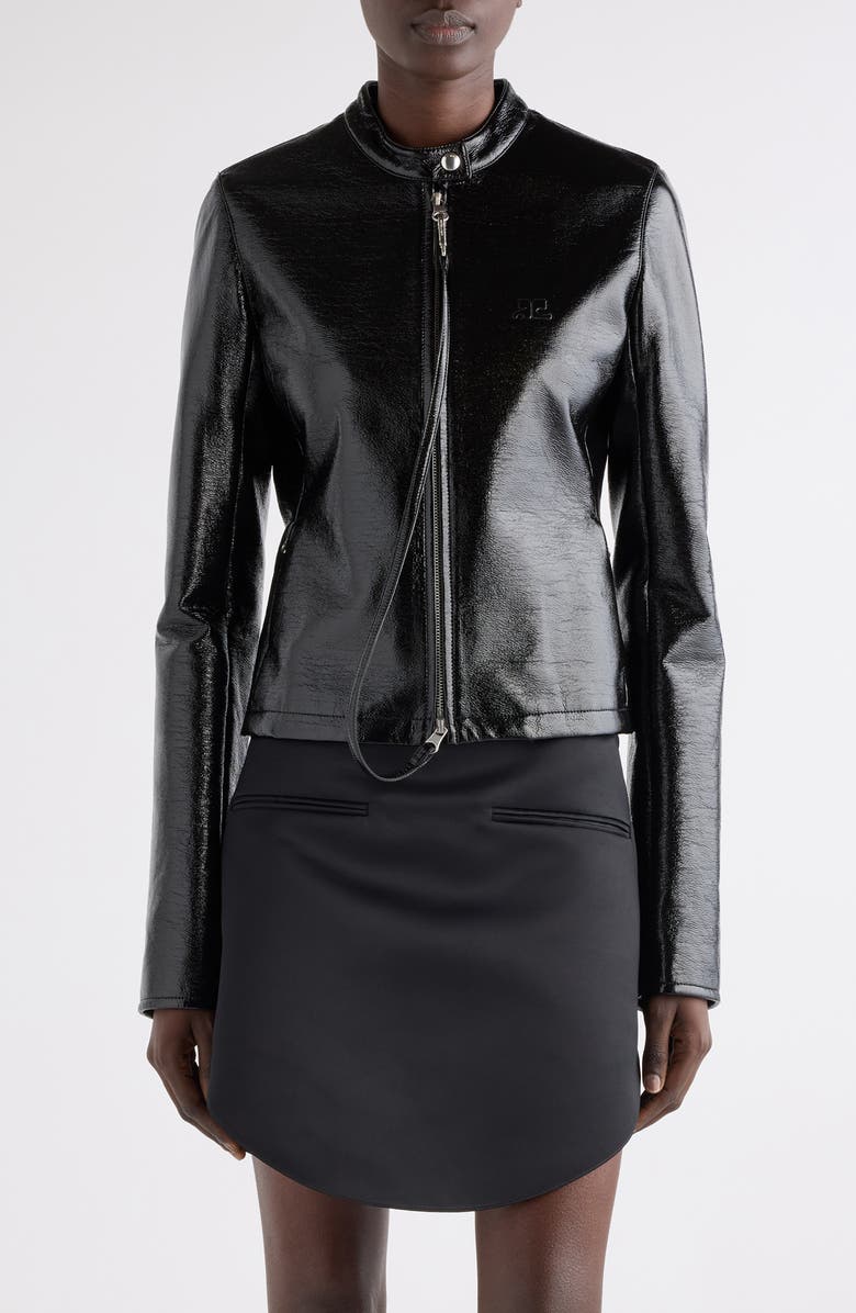 Courrèges City Vinyl Biker Jacket, Main, color, Black