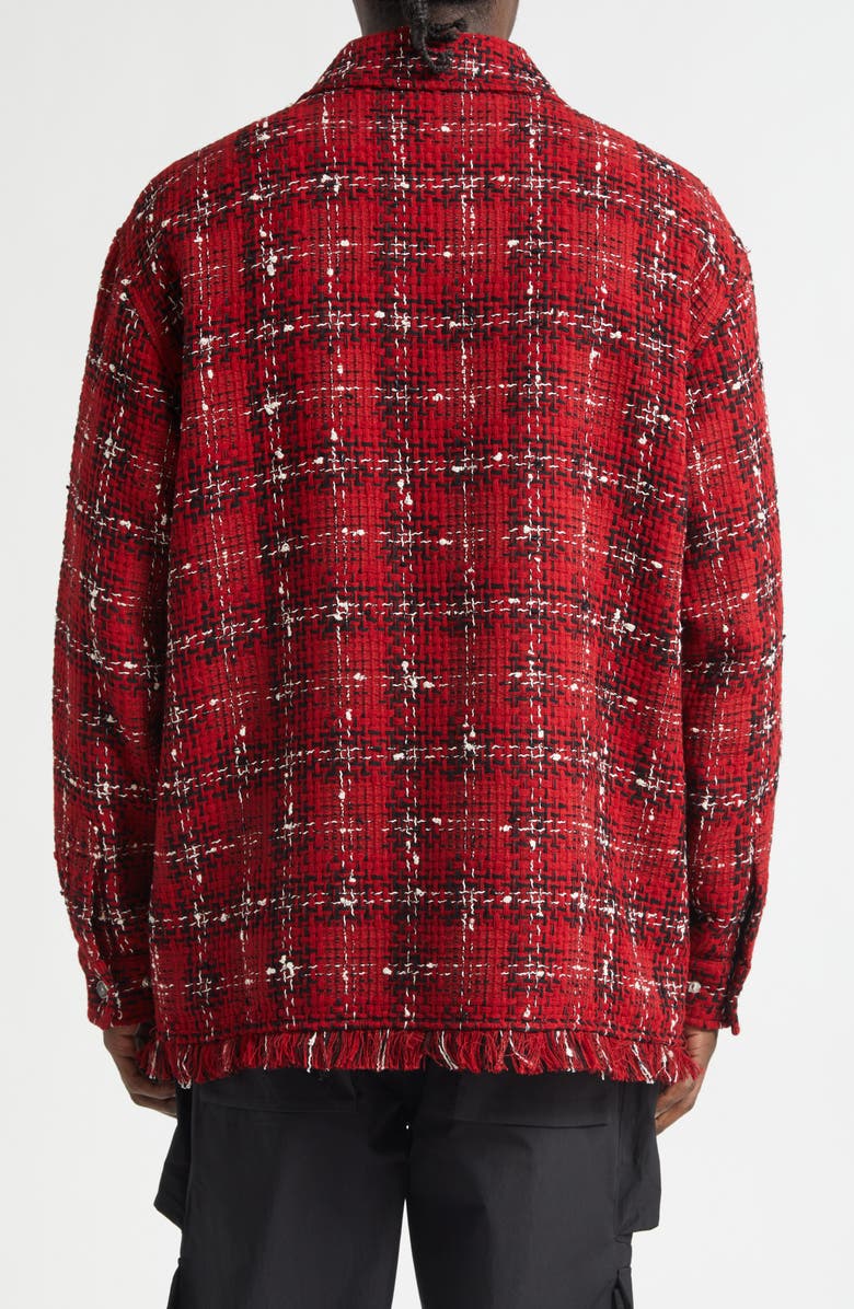 AMIRI Plaid Wool Blend Tweed Overshirt, Alternate, color, Red Rose