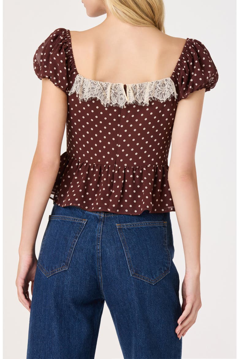 Letitia Polka Dot Lace Trim Peplum Top, Alternate, color, BROWN POLKADOT