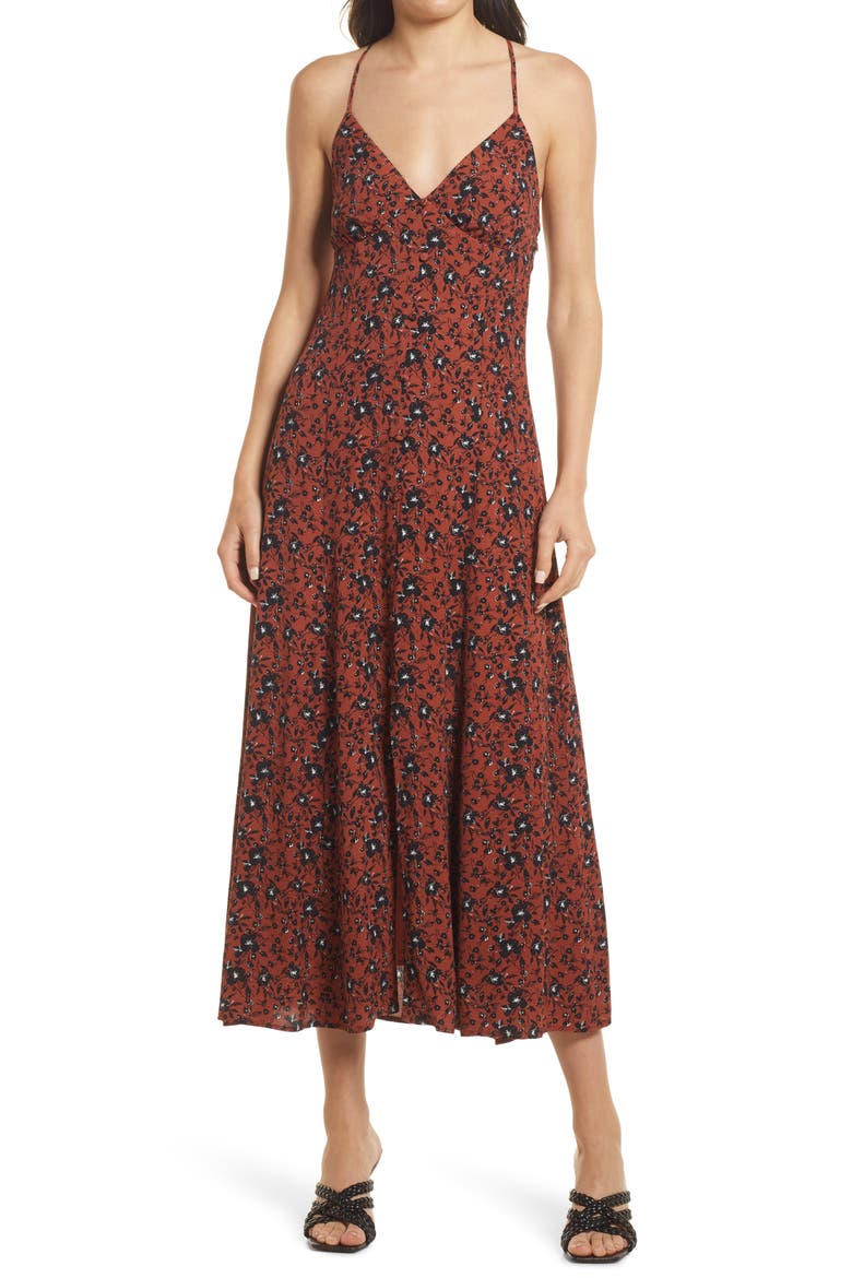 Cami Front Button Maxi dress, Main, color, RUST WATERCOLOR FLORAL