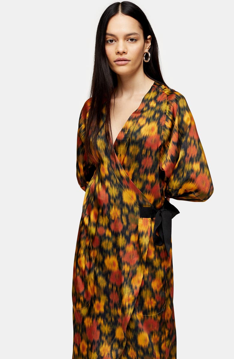 Topshop Boutique Long Sleeve Floral Wrap Dress, Alternate, color, 
