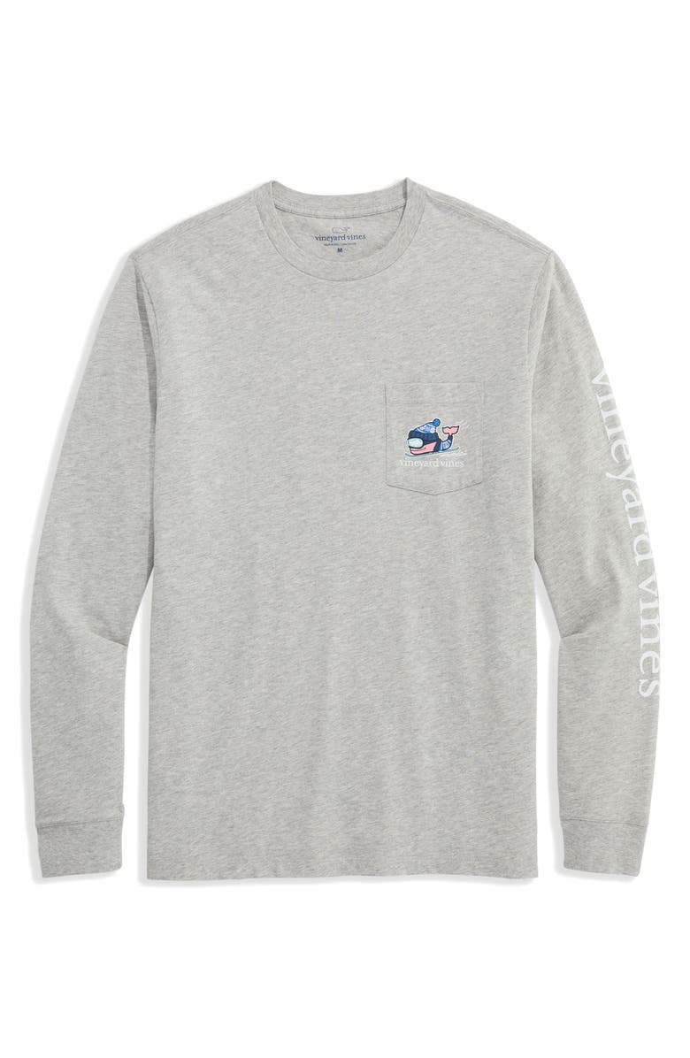 vineyard vines Downhill Ski Whale Long Sleeve Pocket Graphic T-Shirt, Main, color, Grey Heather