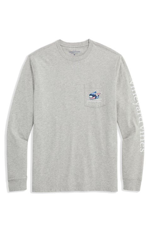 Downhill Ski Whale Long Sleeve Pocket Graphic T-Shirt