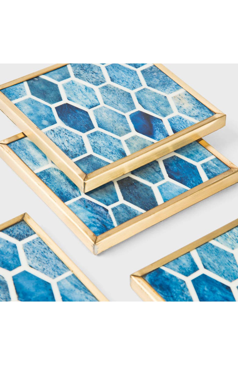 Mela Artisans Gramercy Inlay Coasters with Brass Trim, Alternate, color, Gold