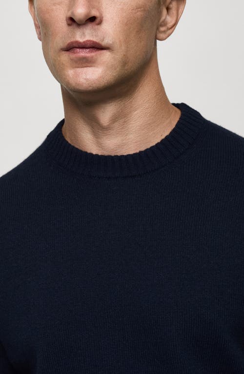 Mango Wide Rib Trim Crewneck Sweater In Dark Navy