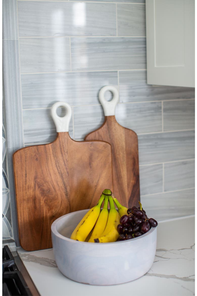 Wood + White Collection Acacia Wood Square Charcuterie Board, Medium, Alternate, color, white, brown