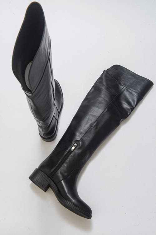 Forever & Always Shoes Petya Leather Over The Knee Boot In Black