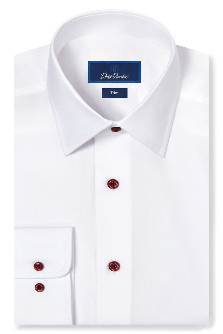 Trim Fit Solid Cotton Dress Shirt, Main, color, WHITE