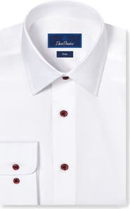 David Donahue Trim Fit Solid Cotton Dress Shirt