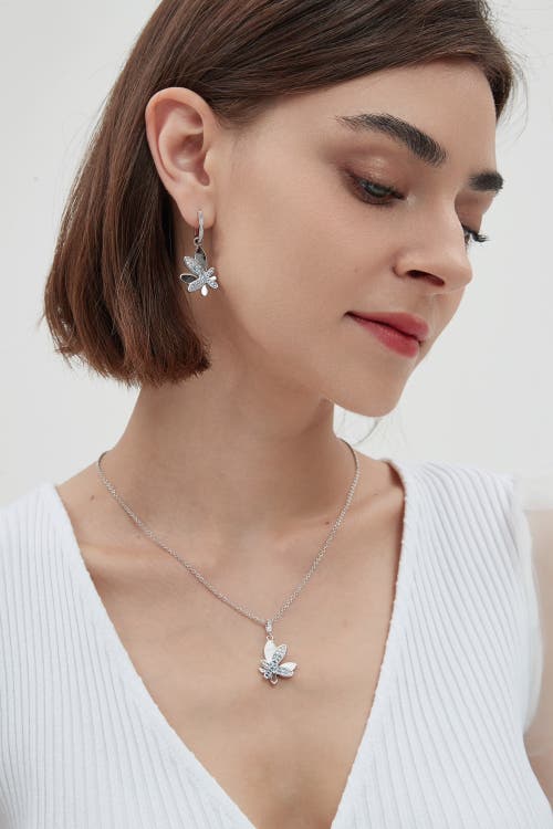 Classicharms Silver Gradient Blue Pavé Diamond Butterfly Pendant Necklace In Silver