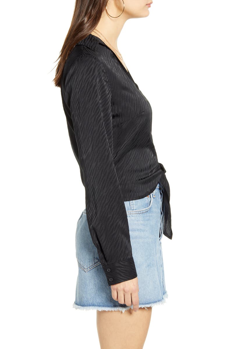 Leith Tie Front Zebra Jacquard Satin Top, Alternate, color,