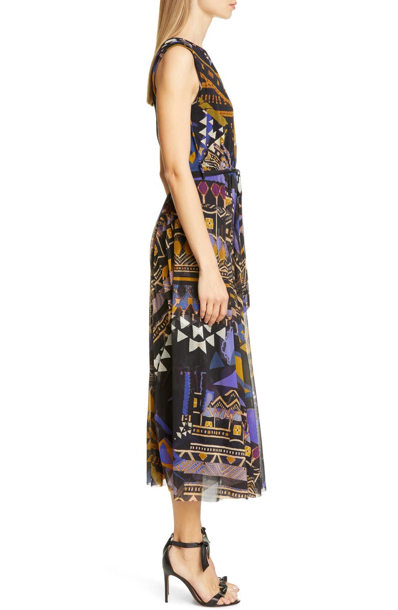 Fuzzi Print Belted Gathered Midi Dress, Alternate, color,