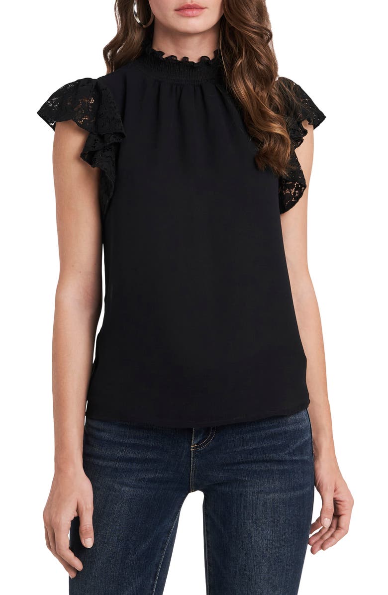 1.STATE Flutter Lace Sleeve Smocked Top, Main, color,