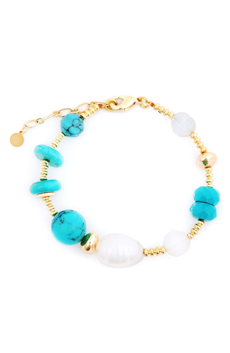 Panacea Turquoise Bead & Freshwater Pearl Bracelet, Main, color, Turquoise