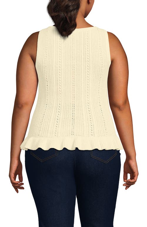 Lands' End Cotton Boucle Ruffle Hem Sleeveless Sweater In White