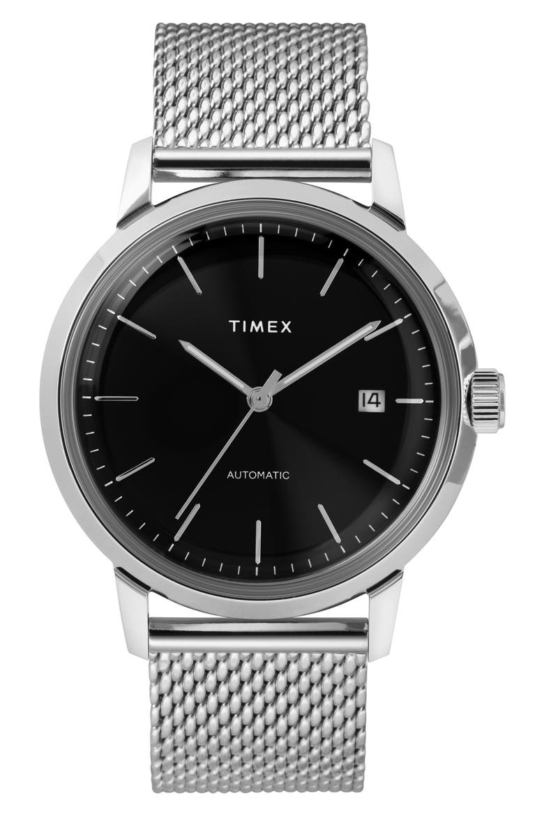 Marlin Mesh Strap Automatic Watch, 40mm, Main, color, SILVER/ BLACK/ SILVER